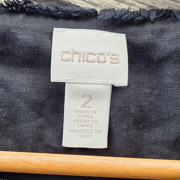 Vintage Chico's Sz 2 (L) Kimono Style Linen Jacket w/Bell Sleeves & Frayed Edge - Picture 10 of 12